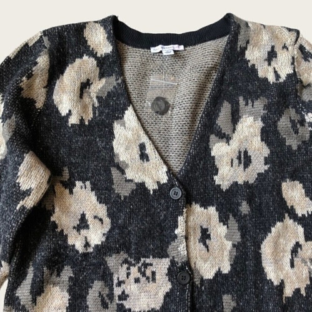 Isaac Mizrahi Knit Floral Intarsia Long Cardigan Sweater Button Front V-Neck M - Picture 8 of 15